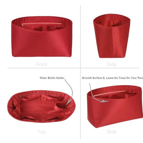 XL Purse Organizer Insert For Handbags Silk Luxury Handbag Organizer RED - Picture 3 of 13